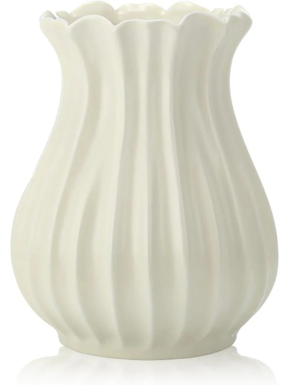 Vintage White Pleated Ceramic Vase for Flowers | Stylish Home Decor Centerpiece